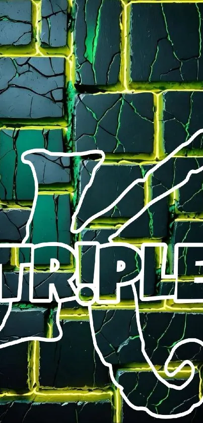 Neon green cracked wall design wallpaper.