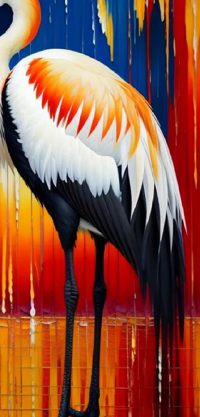 Vibrant crane with colorful abstract background.