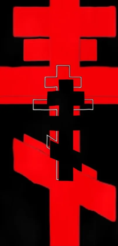 Abstract design with red crosses on a black background.