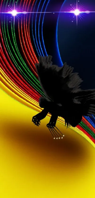 Abstract mobile wallpaper featuring a vibrant crow and colorful background.