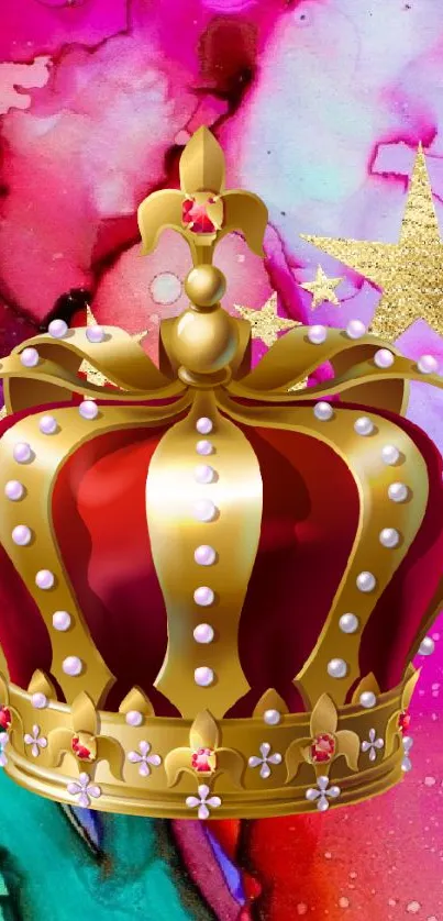 Gold crown on colorful artistic background.