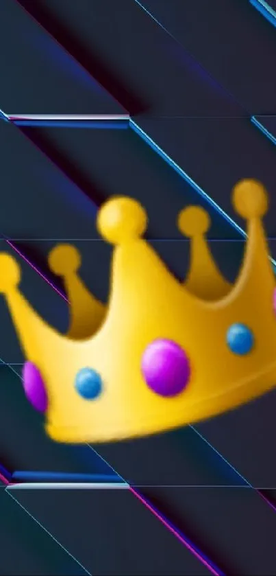 Golden crown on vibrant geometric background wallpaper.