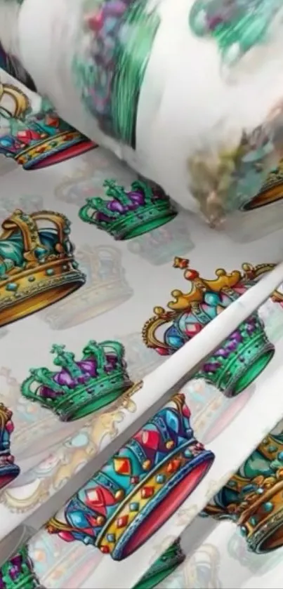 Colorful crown pattern wallpaper on phone.