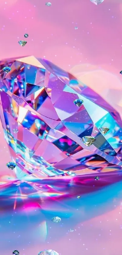 Colorful prismatic diamond on pink background