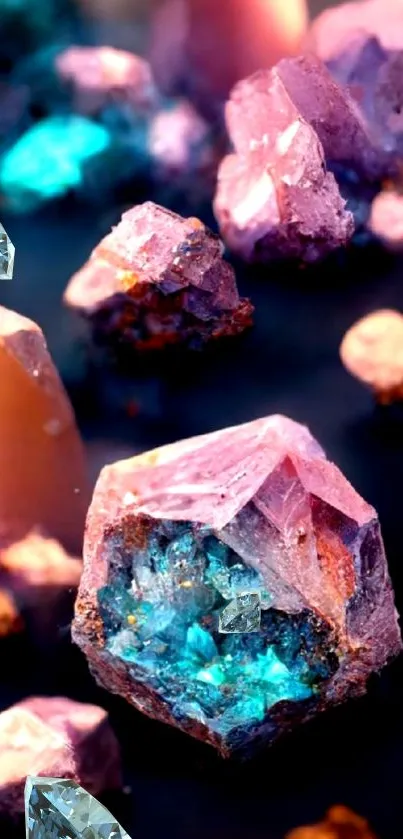Vibrant crystal wallpaper with colorful gemstones and a mystical atmosphere.
