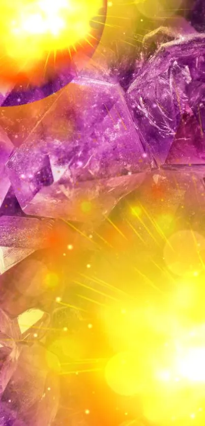 Vibrant yellow and purple crystal mobile wallpaper.