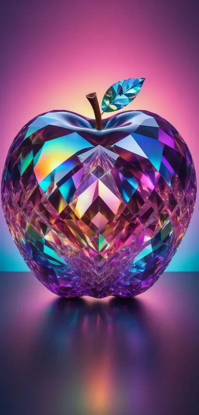 Vibrant crystal apple with rainbow hues and artistic design for mobile wallpaper.