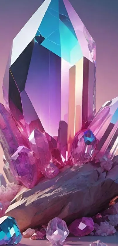 Colorful crystal fantasy wallpaper with pink and blue hues