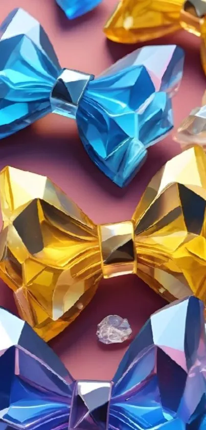 Colorful crystal bowties on vibrant background