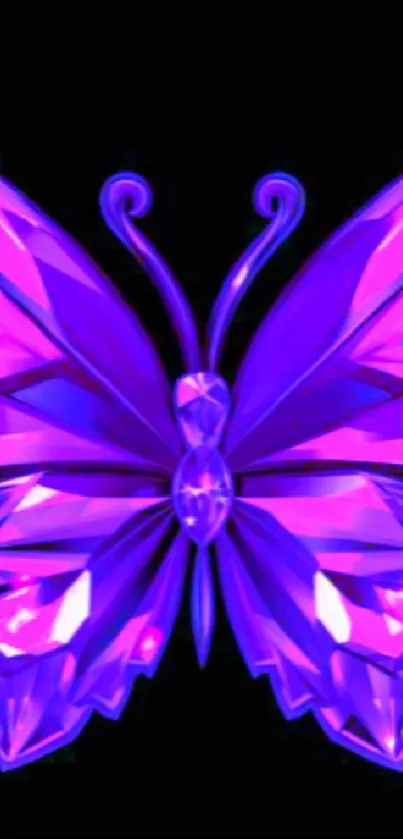 Vibrant purple crystal butterfly on black background wallpaper