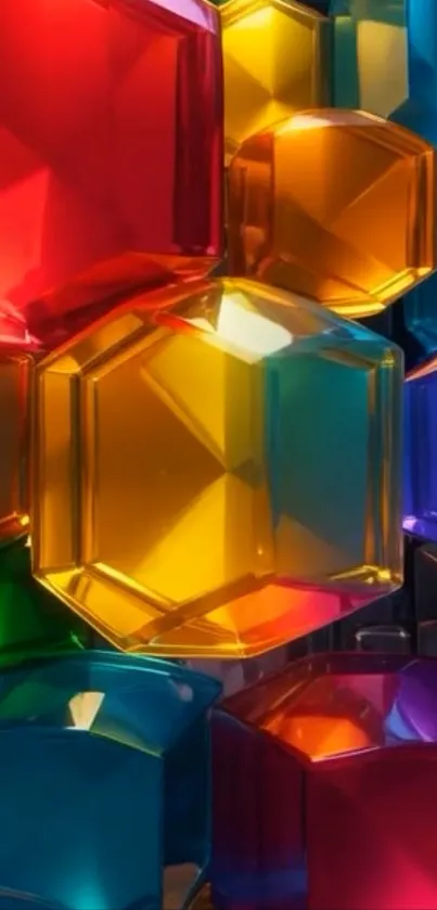 Vibrant geometric crystals with colorful spectrum design.