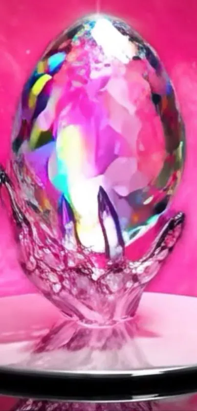 Vibrant crystal egg art on pink background.