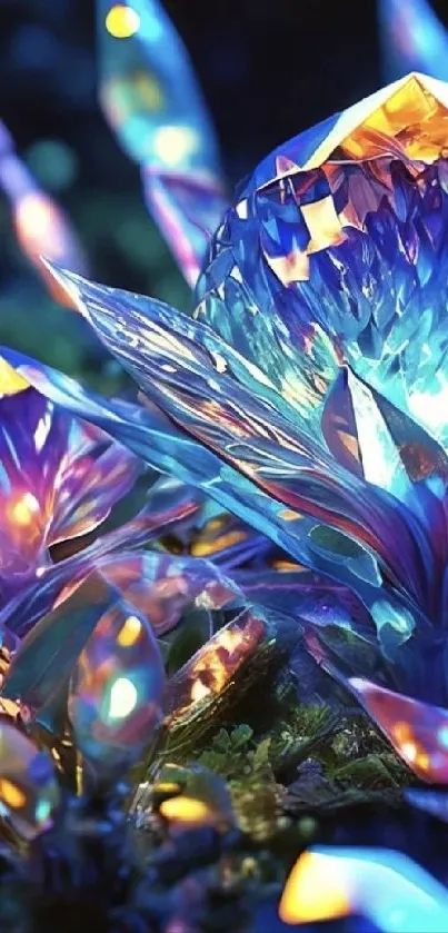 Vibrant crystal fantasy art with colorful glowing elements.