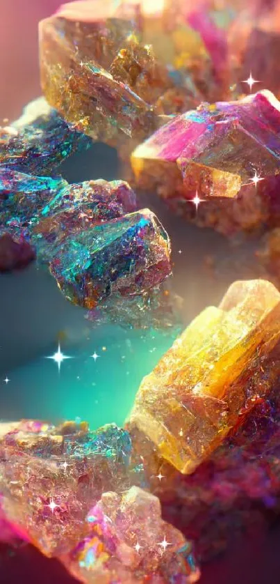 Vibrant fantasy crystal art with vivid colors and cosmic reflections.