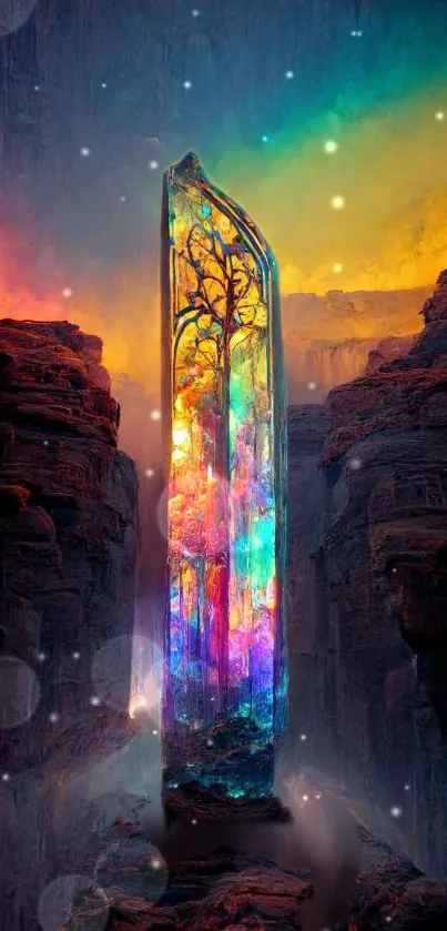 Vibrant crystal fantasy wallpaper with a colorful, mystical design.