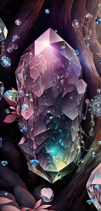 Mysterious crystal fantasy wallpaper with vibrant colors.