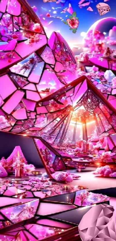 Vibrant pink crystal fantasy wallpaper with gem-like structures.