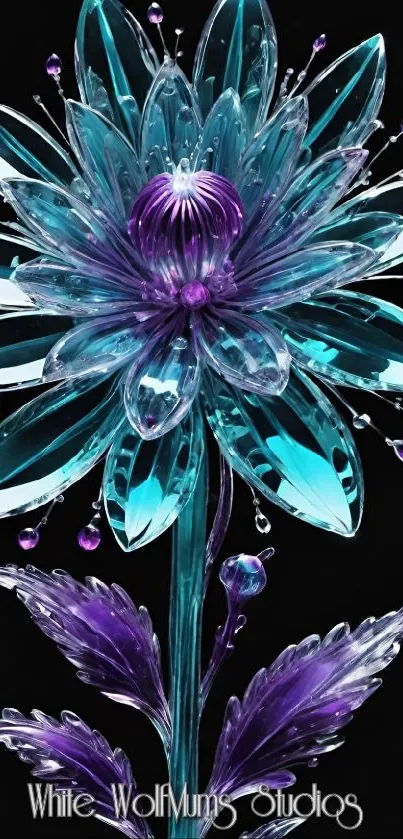 Elegant glass flower on black background.