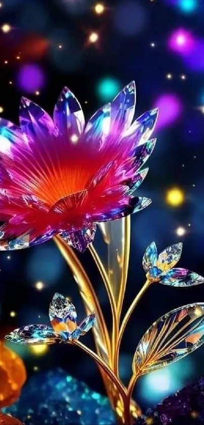 Vibrant crystal flower with luminous colors on digital wallpaper.