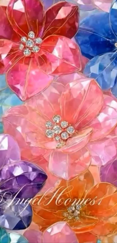 Colorful crystal flowers with gemstones accentuating a vibrant display.