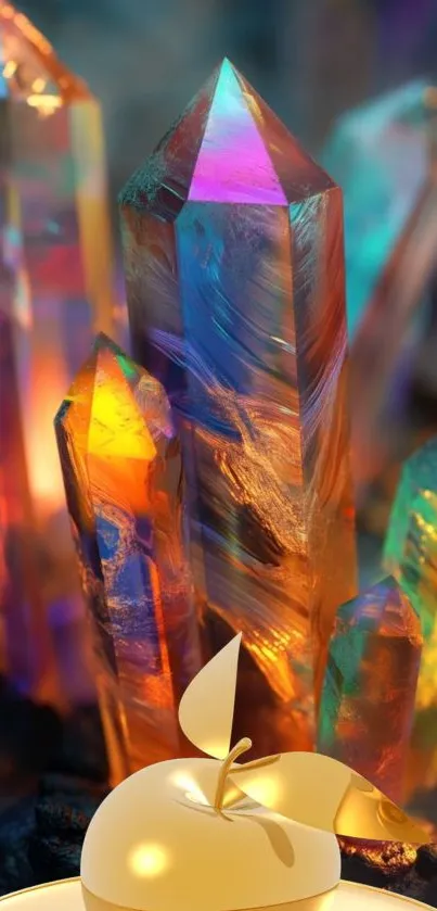 Colorful crystal wallpaper with glowing effects.