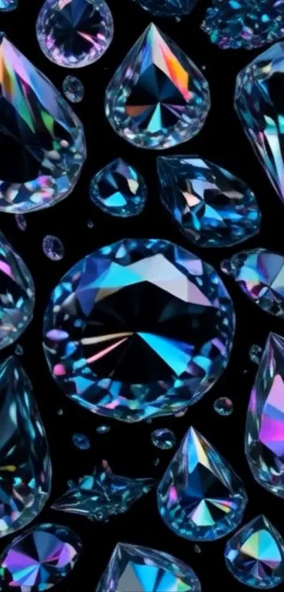 Colorful crystal gems shining on black background