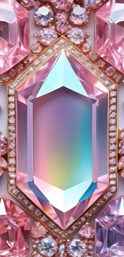 Vibrant pink and multicolored crystal gemstone art.