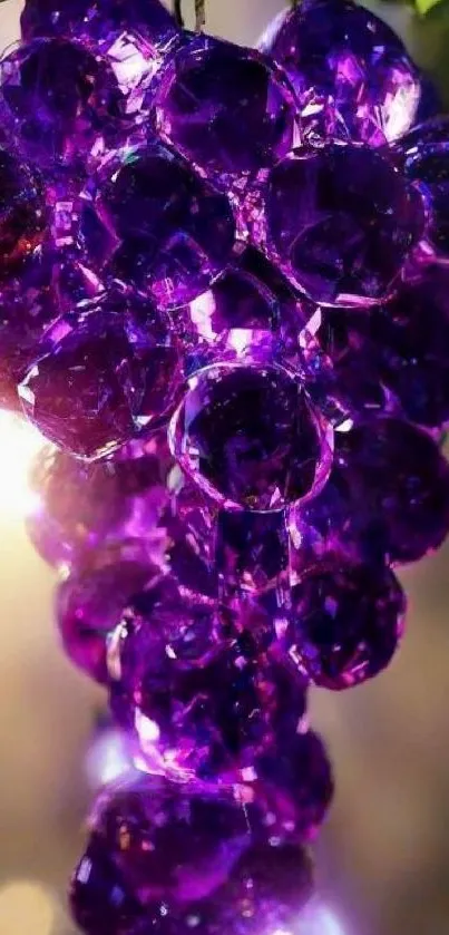 Vibrant crystal grapes in purple sunlight.