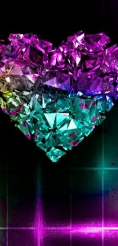 Colorful crystal heart on dark background wallpaper.