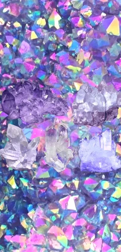 Vibrant crystal gemstone phone wallpaper with purple and blue hues.