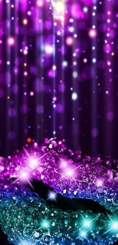 Vibrant crystal light wallpaper with purple hues.