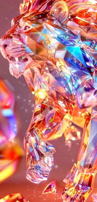 3D vibrant crystal lion artwork in geometric form