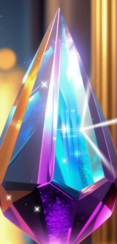 Vibrant crystal gem wallpaper with a colorful glow and luxury aesthetic.