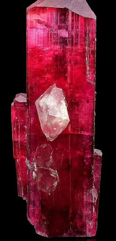 Vibrant red crystal on black phone wallpaper.