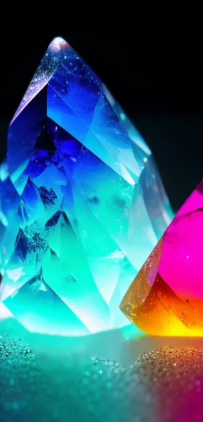 Vibrant blue and pink crystal close-up wallpaper.