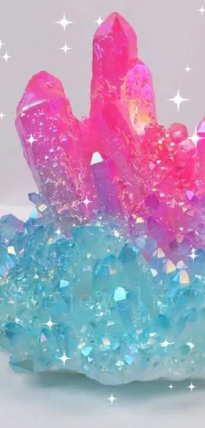 Pink and blue vibrant crystal wallpaper design