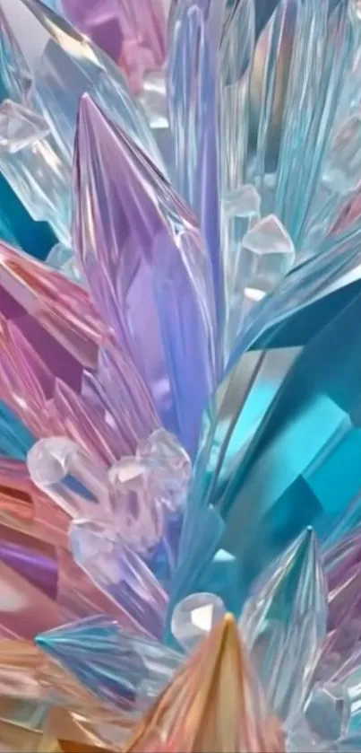 Vibrant crystal formations with radiant colors in mobile wallpaper.