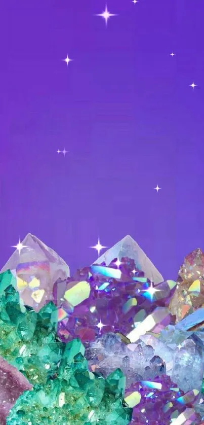 Vibrant crystals on a purple background wallpaper.