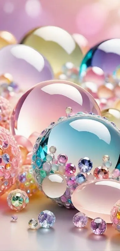 Vibrant pastel crystal spheres and jewels wallpaper.