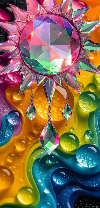 Colorful abstract crystal sunburst art wallpaper.