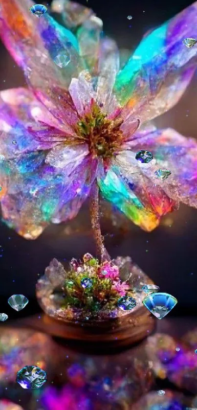 Colorful crystal flower with vibrant hues in artistic mobile wallpaper.