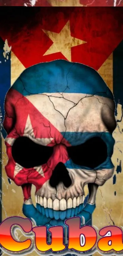 Cuban flag-themed skull mobile wallpaper with vibrant colors.