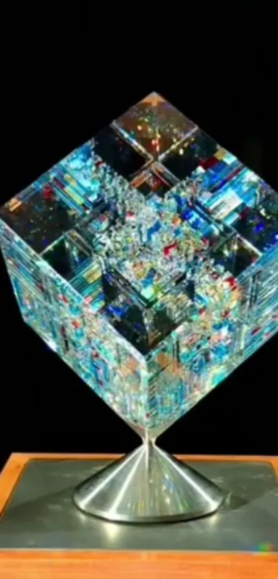 Vibrant, colorful cube art on display.