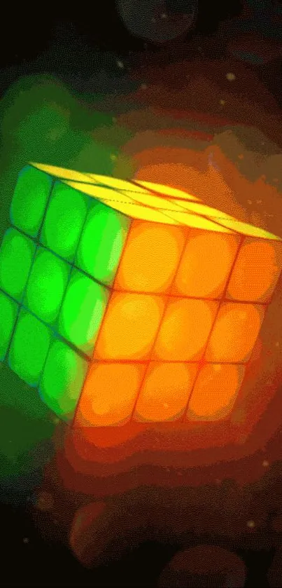 3D glowing cube wallpaper with neon colors