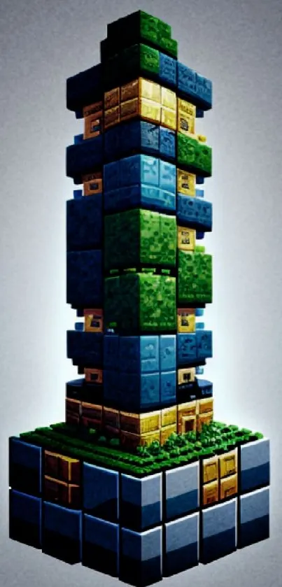 3D cube tower with vibrant colors and geometric design.