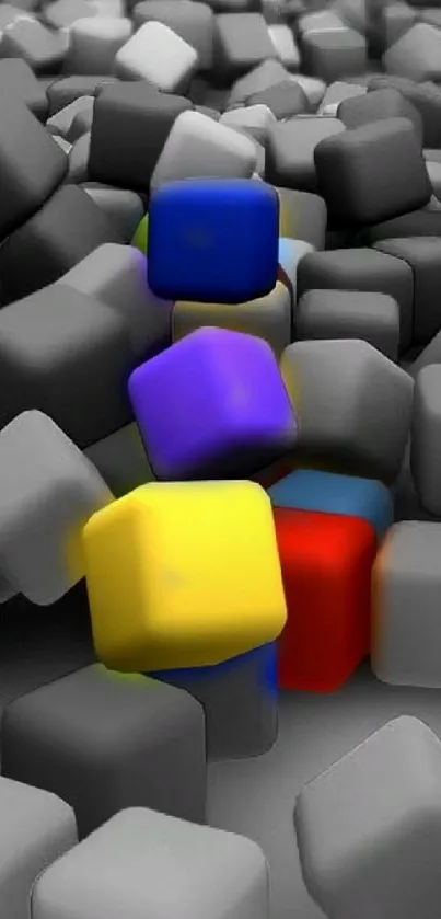 3D vibrant cubes in grey background wallpaper.