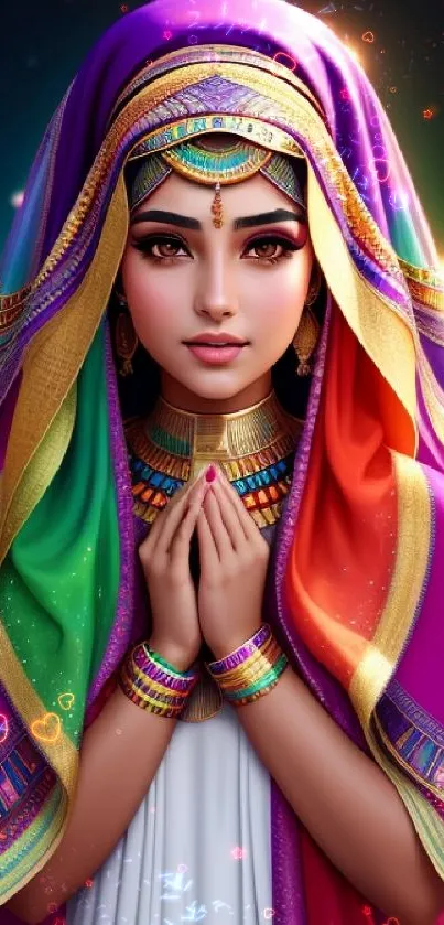 Beautiful vibrant ethnic woman in colorful traditional attire.