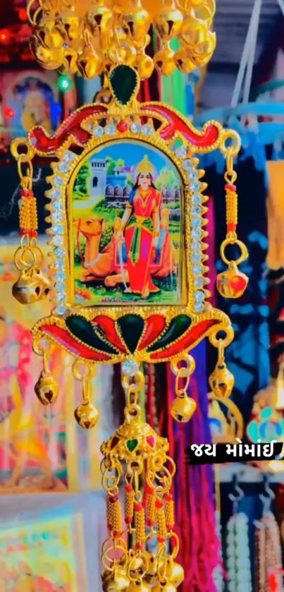 Colorful traditional hanging with intricate details and vibrant colors.