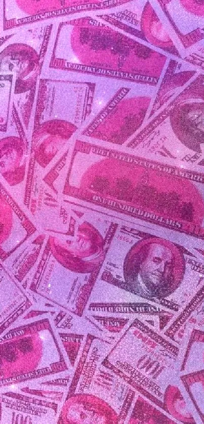 Vibrant dollar bill wallpaper with pink hues and intricate currency design.