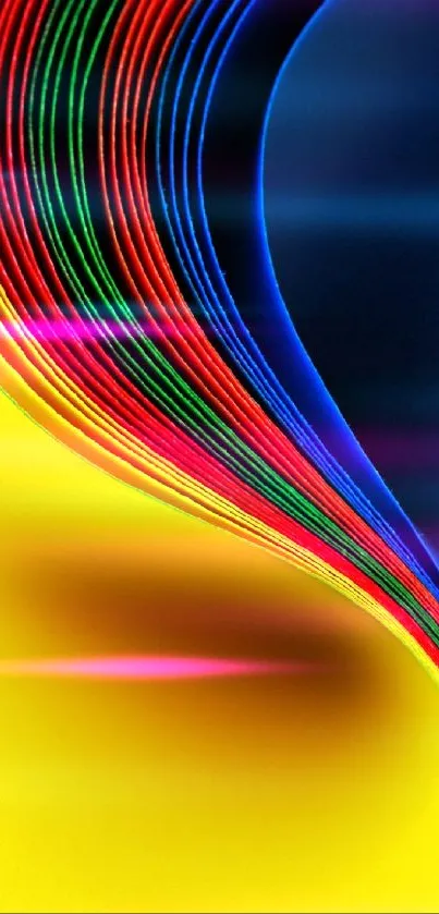 Vibrant curved layers in yellow, blue, red, and green for mobile wallpaper.